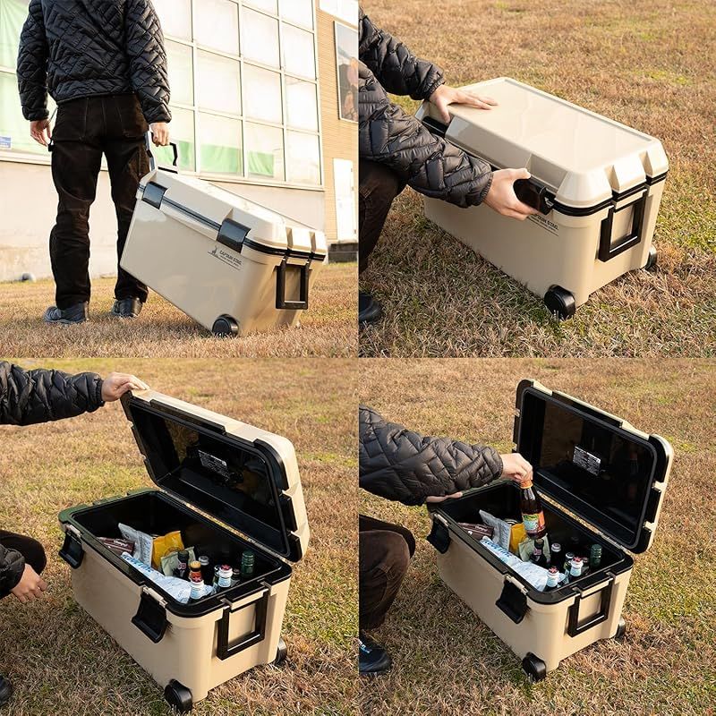 キャプテンスタッグ CAPTAIN STAG クーラーボックス ホイールクーラー 容量45 L 水抜き栓付き ベージュ CSシャルマン UE-90