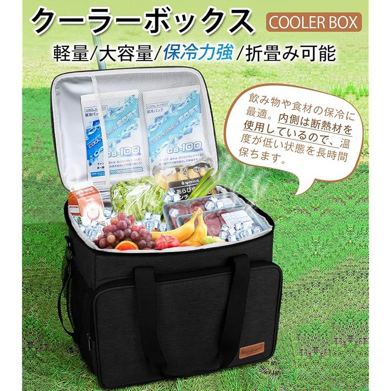 Heshare クーラーボックス 保冷バッグ 30 L大容量 折り畳み収納 クーラーバッグ 保冷 最強 保温 アウトドア キャンプ ピクニック 買い物 Black