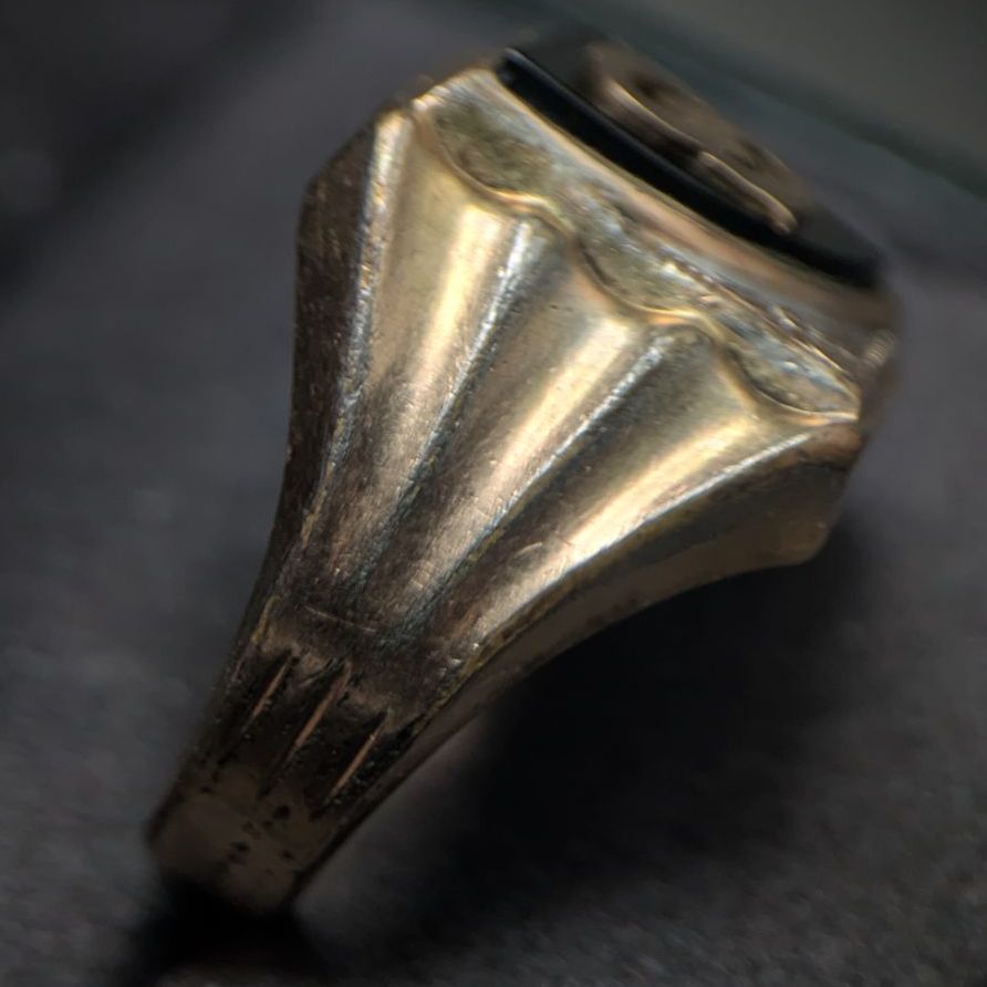 ヴィンテージ 10K GF オニキス Sイニシャル シグネットリング 12号 6.3