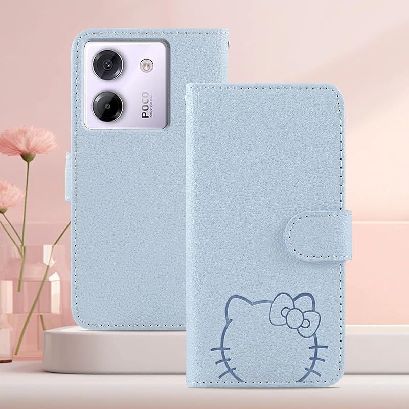 Kedic 対応 Xiaomi Poco M7 Pro ケース 手帳型 大きな花の顔の猫の