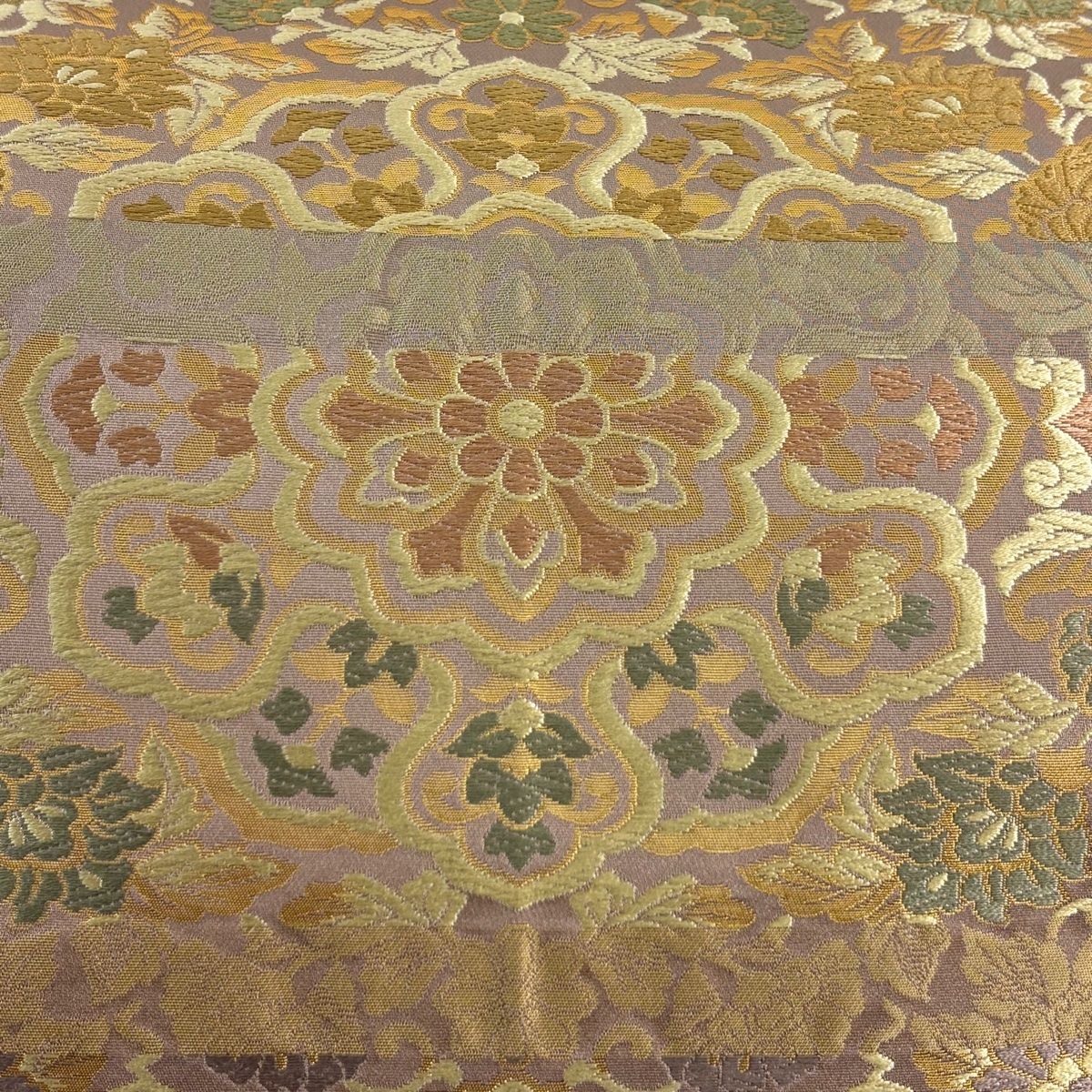 袋帯 名品 箔屋清兵衛 落款 悠久の美 華文 花唐草 唐織 箔 灰紫 お太鼓