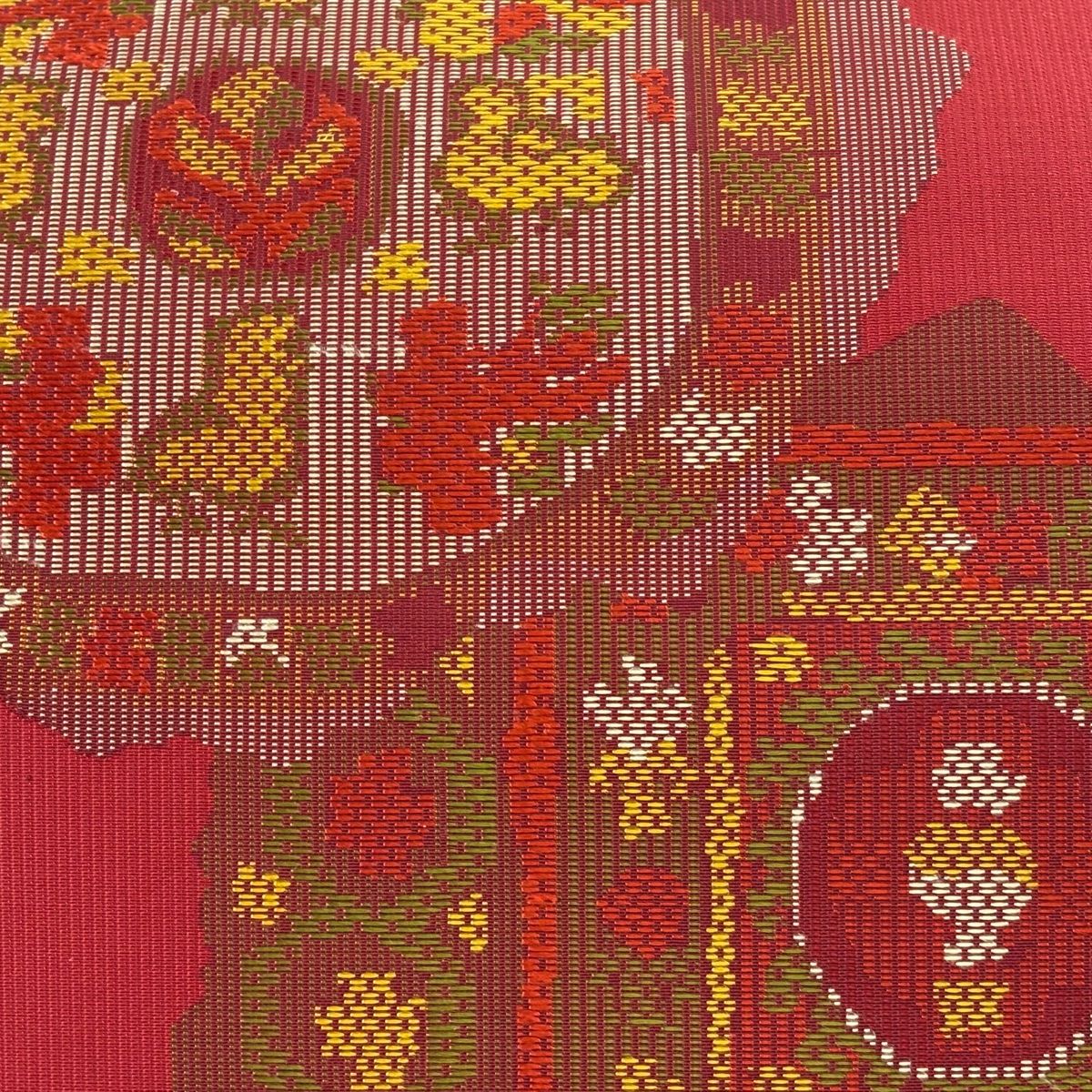 名古屋帯 優品 八寸名古屋帯 草花 鳥 赤 正絹 【中古】 - メルカリ