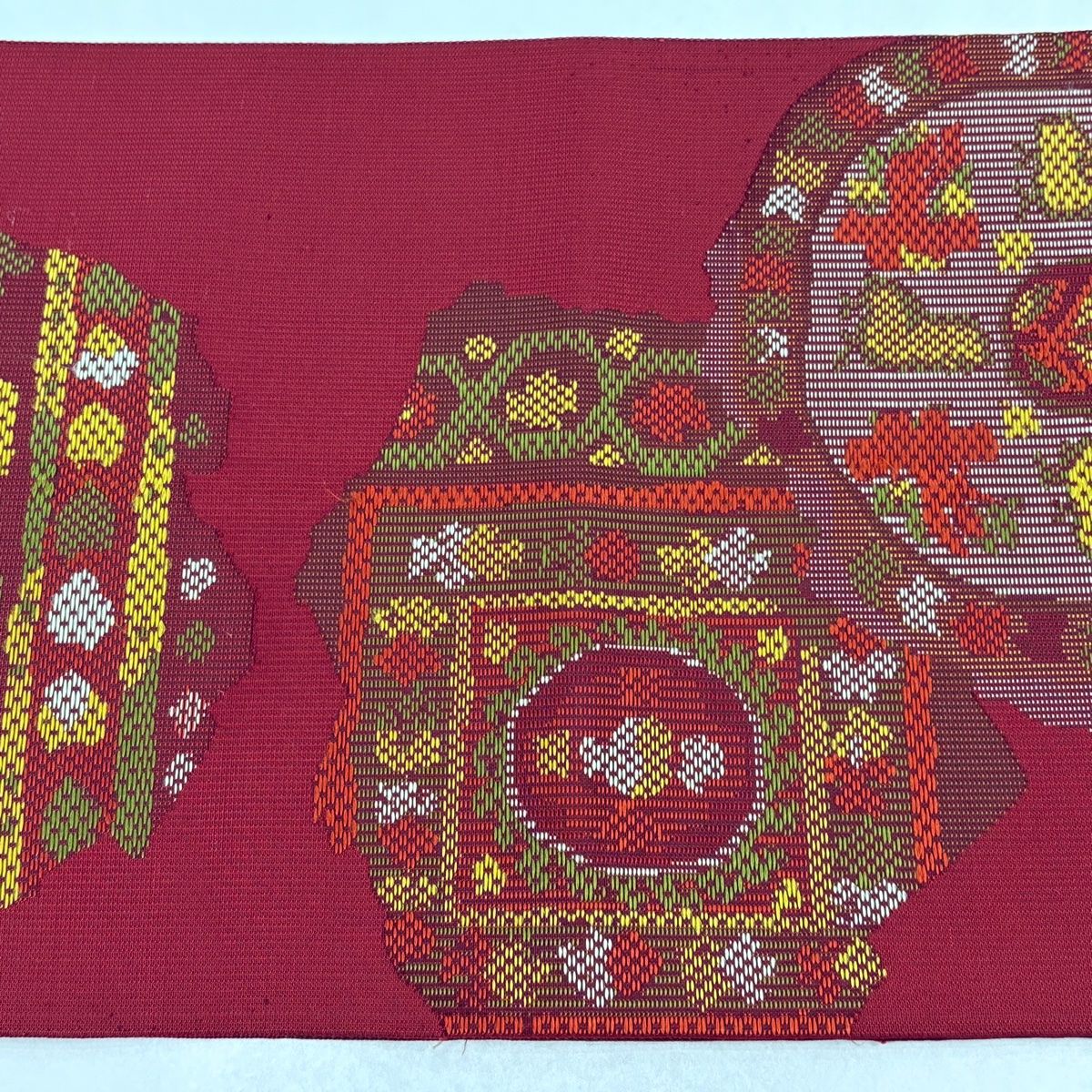 名古屋帯 優品 八寸名古屋帯 草花 鳥 赤 正絹 【中古】 - メルカリ