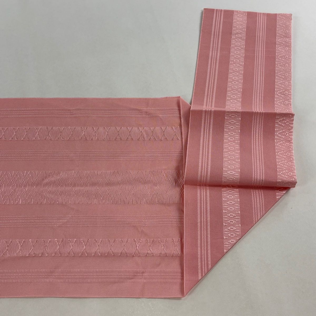 美品】 名古屋帯 優品 八寸名古屋帯 松葉仕立て 夏帯 縞 幾何学模様 薄