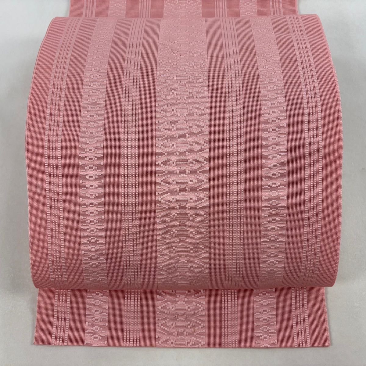 美品】 名古屋帯 優品 八寸名古屋帯 松葉仕立て 夏帯 縞 幾何学模様 薄