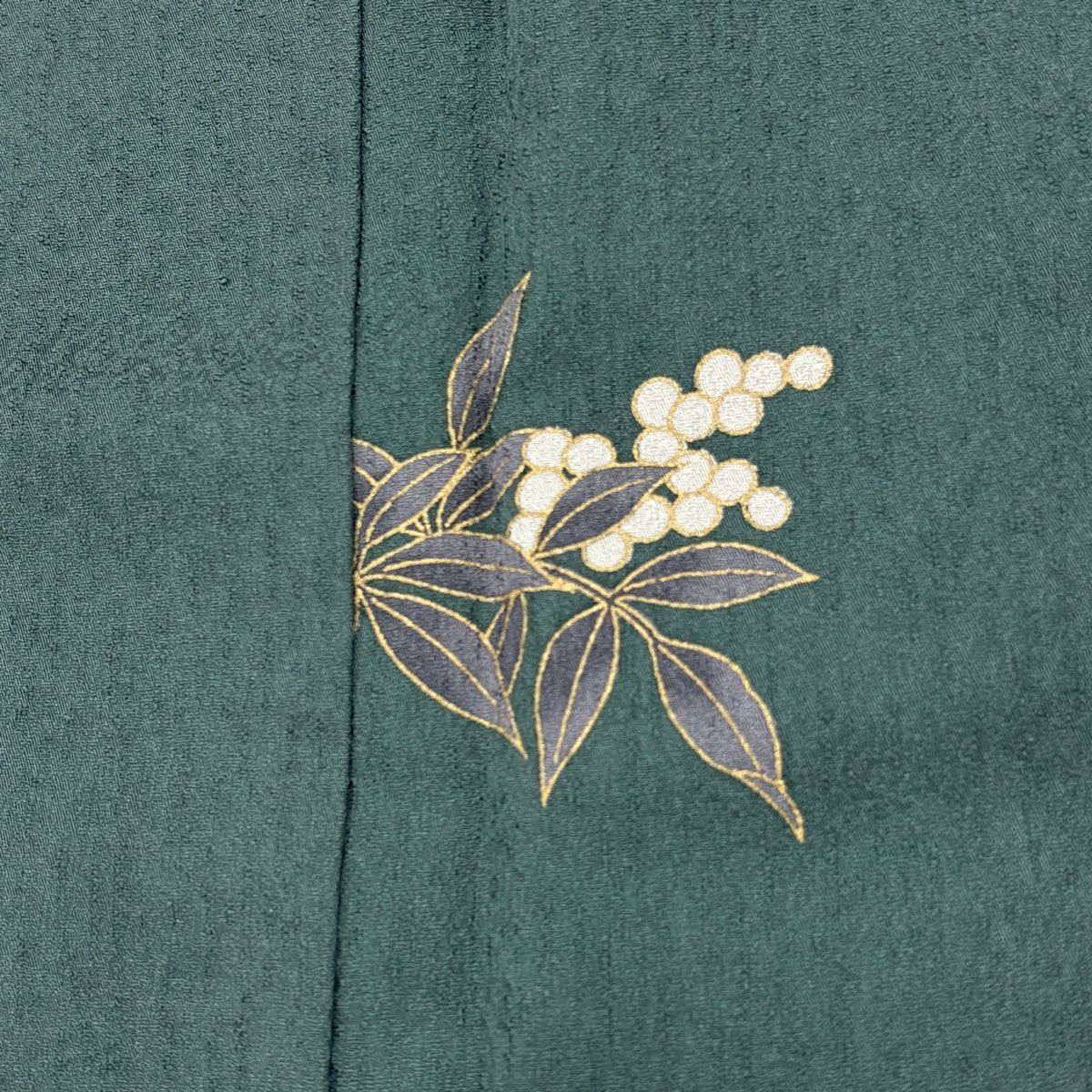 小紋 身丈166cm 裄丈67.5cm L 袷 コシノアヤコ 落款 葉と実 金彩 深緑