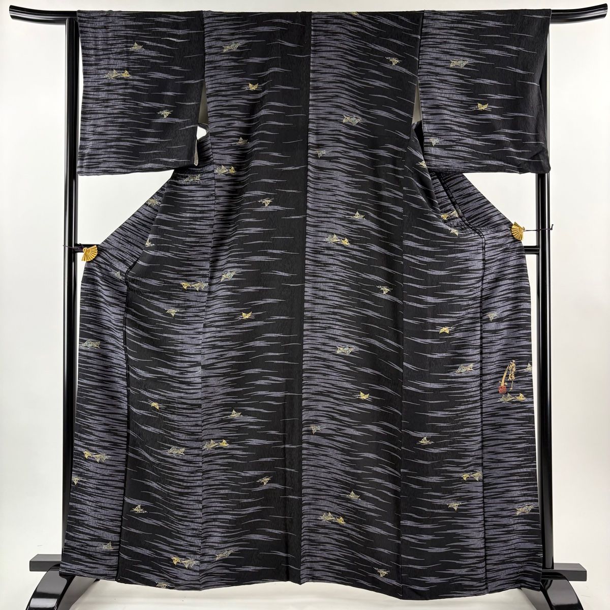 美品】 小紋 身丈165cm 裄丈65.5cm M 袷 コシノアヤコ 落款 松葉 舟