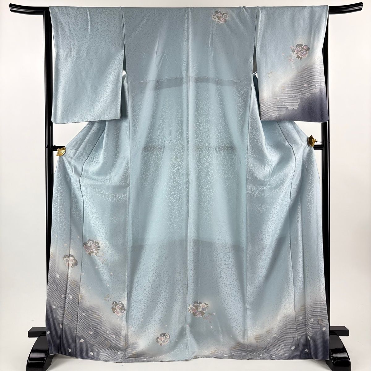 付下げ 身丈171.5cm 裄丈65.5cm M 袷 桜 牡丹 金彩 ぼかし 水色 正絹