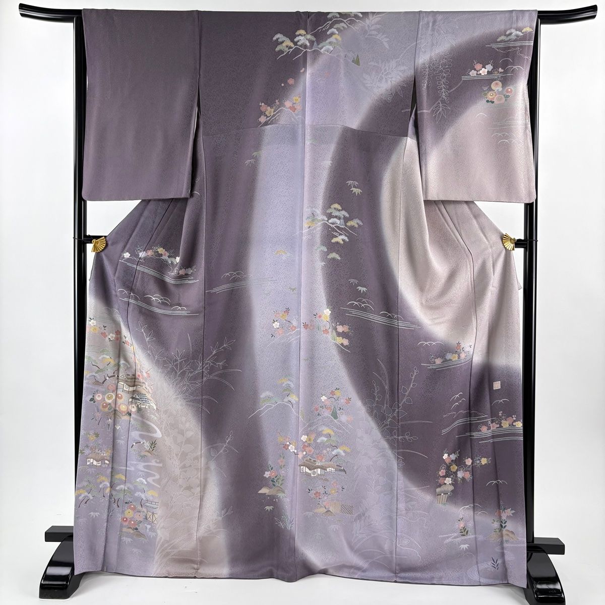 訪問着 身丈171.5cm 裄丈65.5cm M 袷 落款 家屋 松竹梅 染め分け