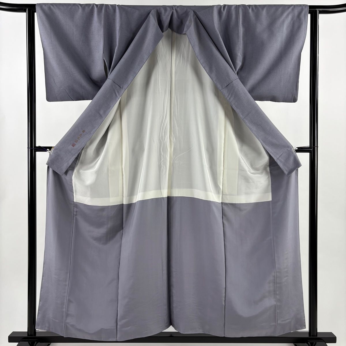 結城紬 身丈158cm 裄丈62cm S 袷 はたおり娘 蘭花木染 落款 証紙 灰紫