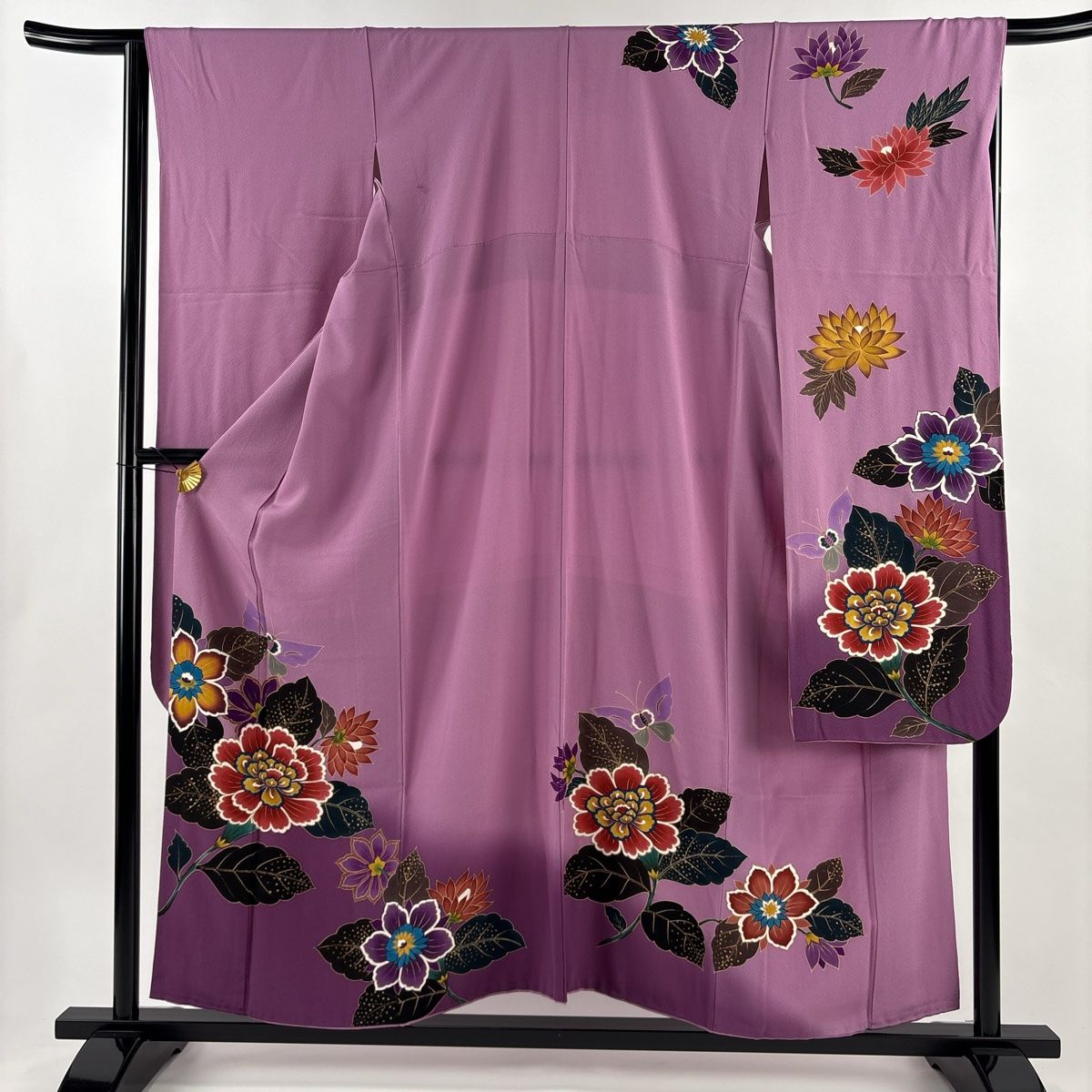 振袖 身丈155cm 裄丈66.5cm M 袷 コシノヒロコ 落款 草花 蝶 金彩