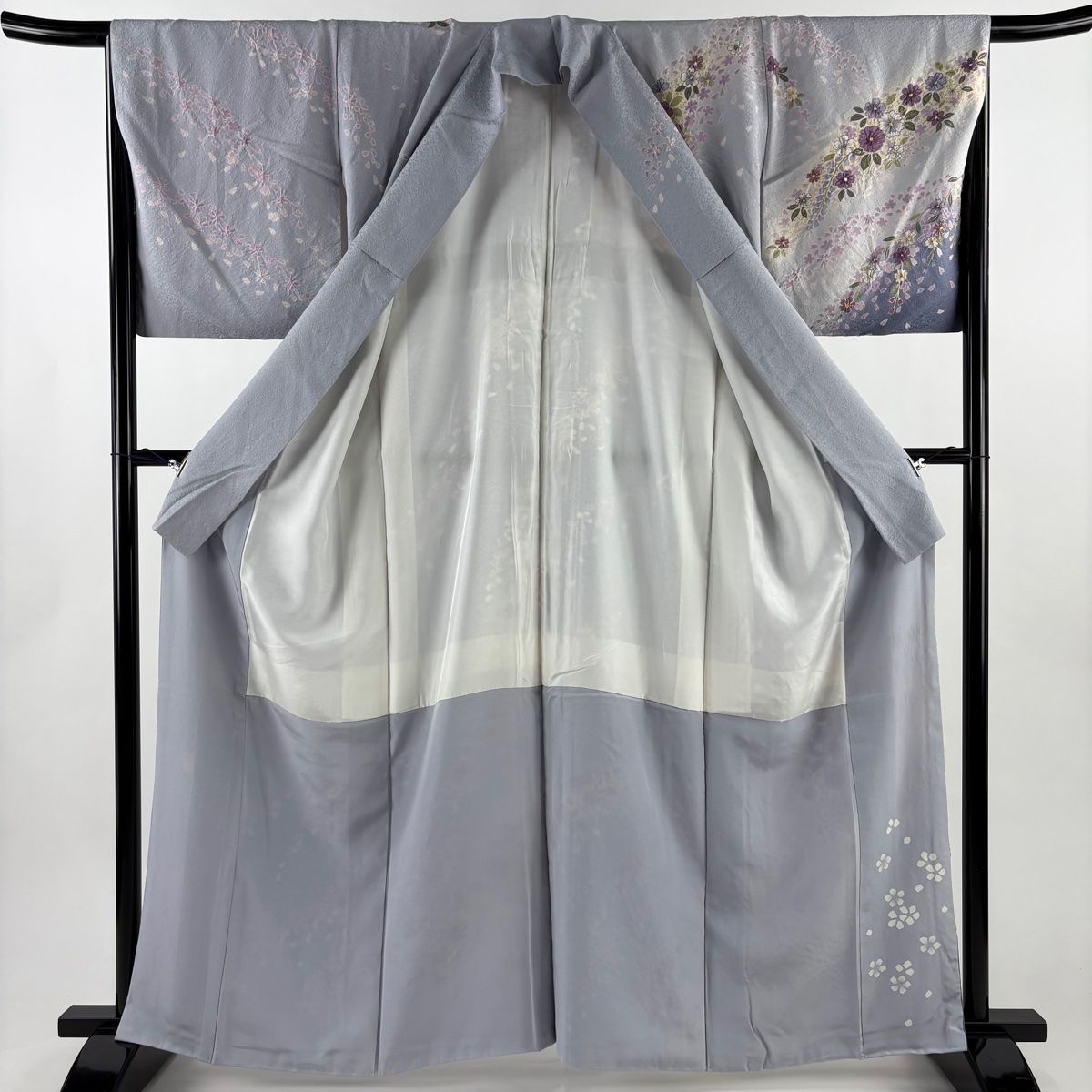 訪問着 身丈161.5cm 裄丈67cm M 袷 落款 草花 桜の花びら 金彩 ぼかし