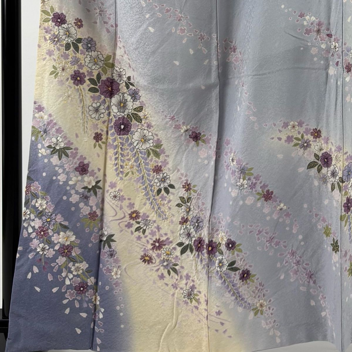 訪問着 身丈161.5cm 裄丈67cm M 袷 落款 草花 桜の花びら 金彩 ぼかし