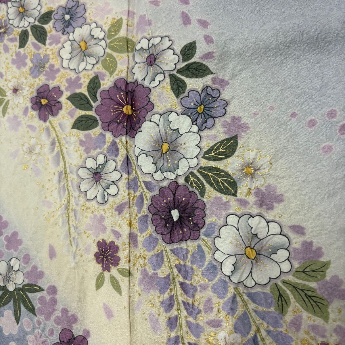 訪問着 身丈161.5cm 裄丈67cm M 袷 落款 草花 桜の花びら 金彩 ぼかし