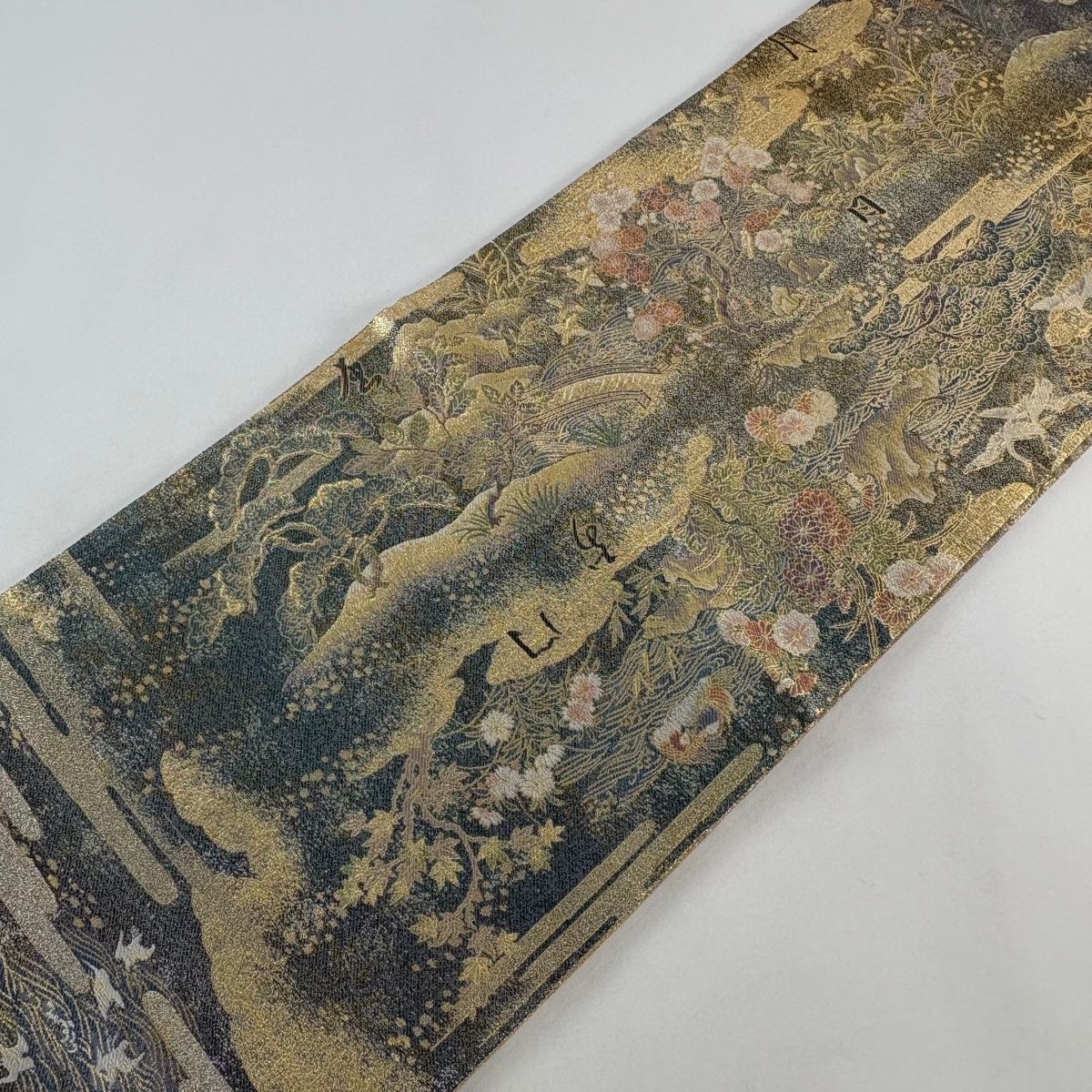 袋帯 二種のお太鼓柄 二方向 双図 紬 鶴の恩返し 葡萄 新古品 kp2221 袋帯 二種のお太鼓柄 二方向 双図 紬 鶴の恩返し 葡萄 新古品 kp2221