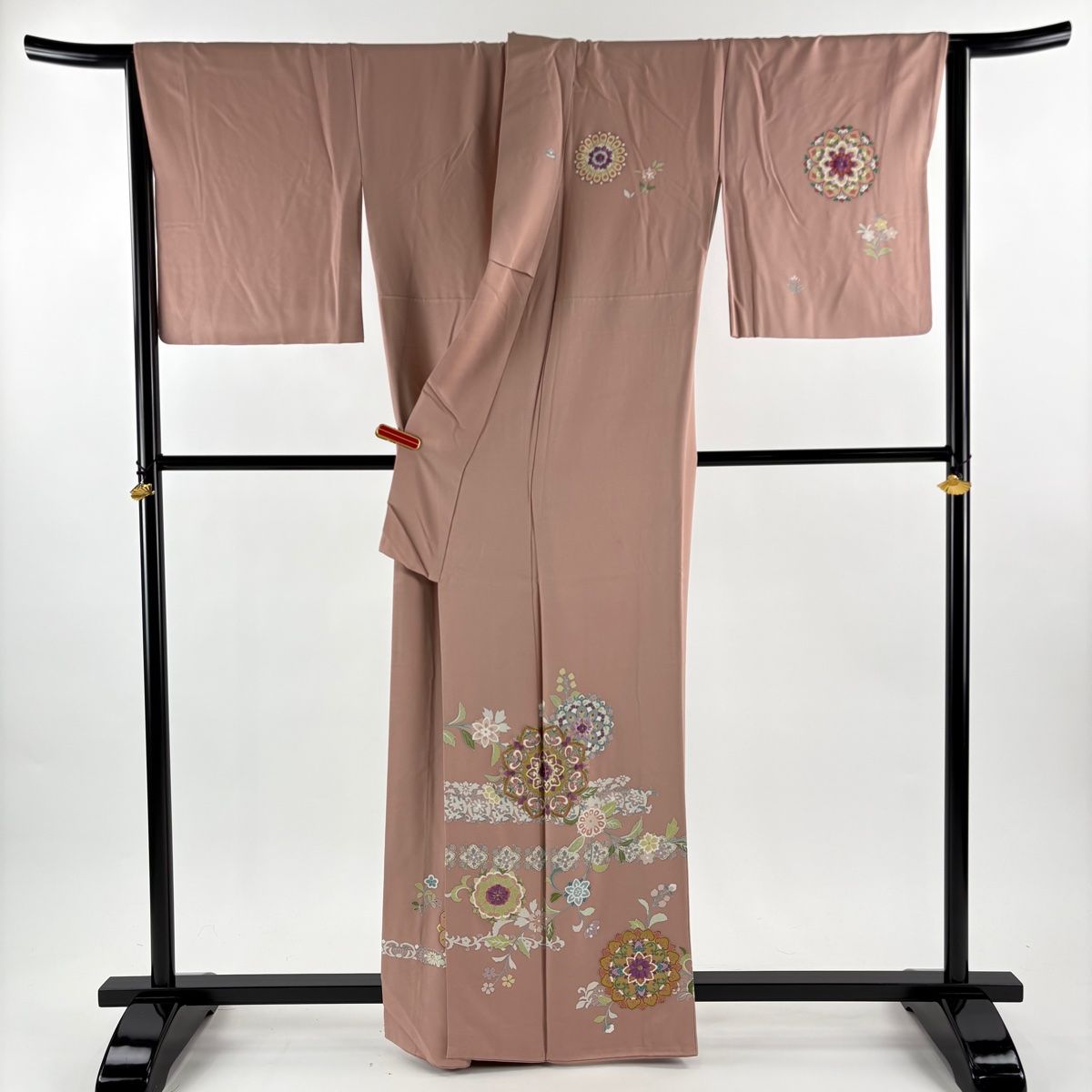 訪問着 身丈161cm 裄丈69cm L 袷 帝王紫 落款 華文 花唐草 刺繍 金彩