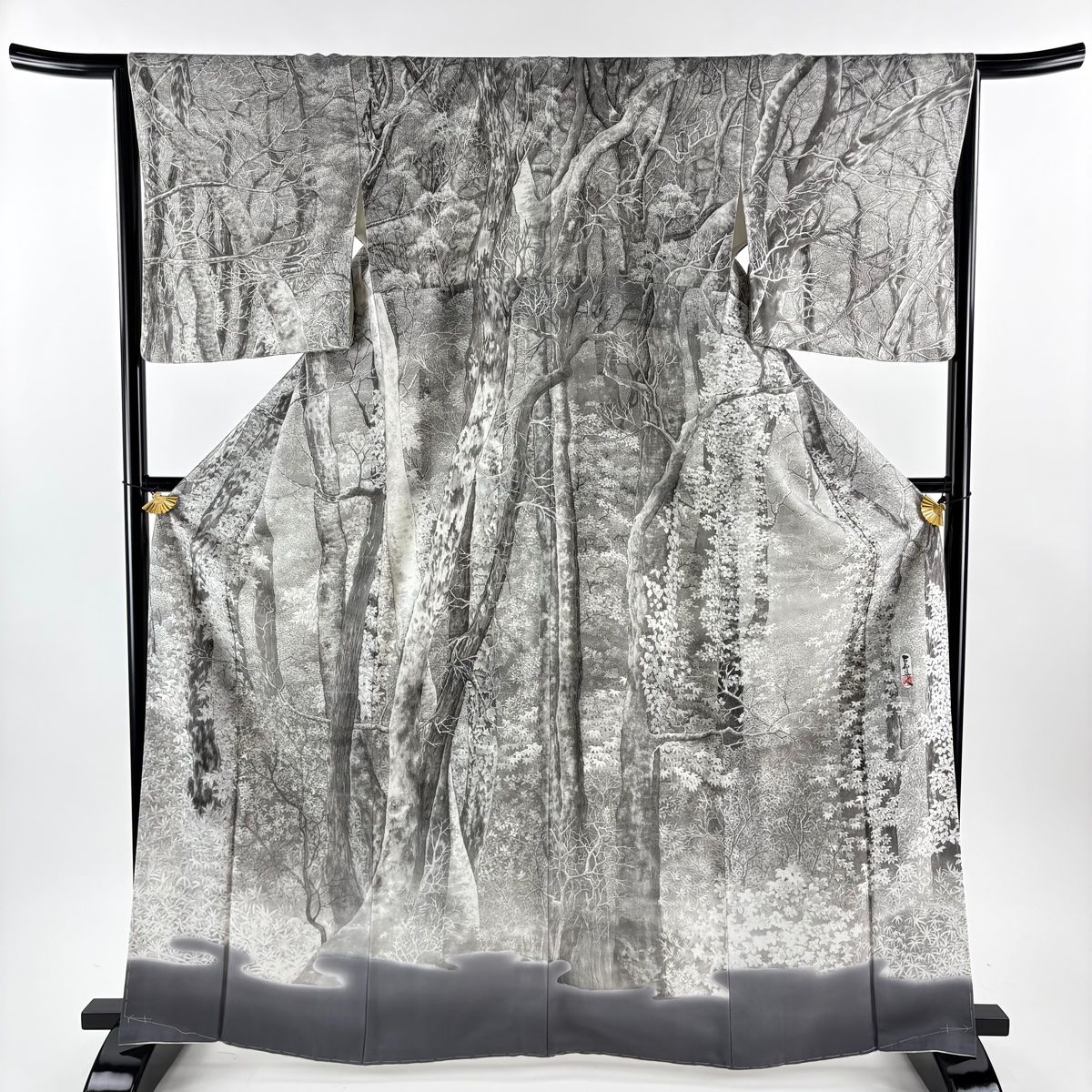 美品】 訪問着 身丈166.5cm 裄丈65.5cm M 袷 山岡古都 落款 白樺 灰色
