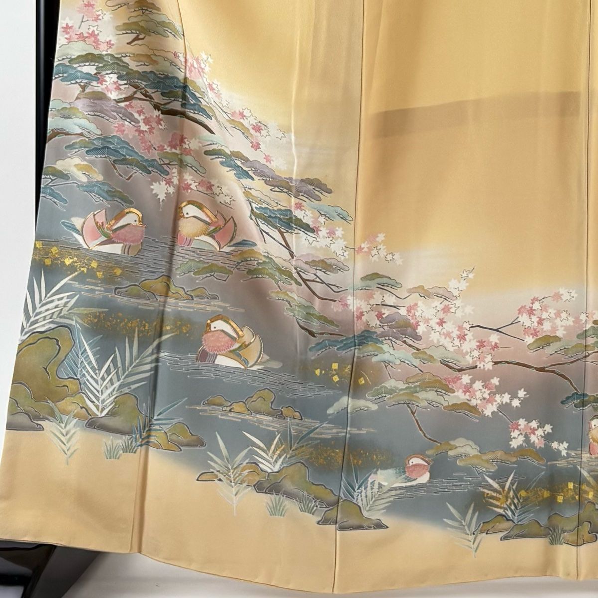 色留袖 身丈166 cm 裄丈65.5 M 袷 落款 鴛鴦 笠松 金糸 金彩 薄オレンジ 正絹 一つ紋