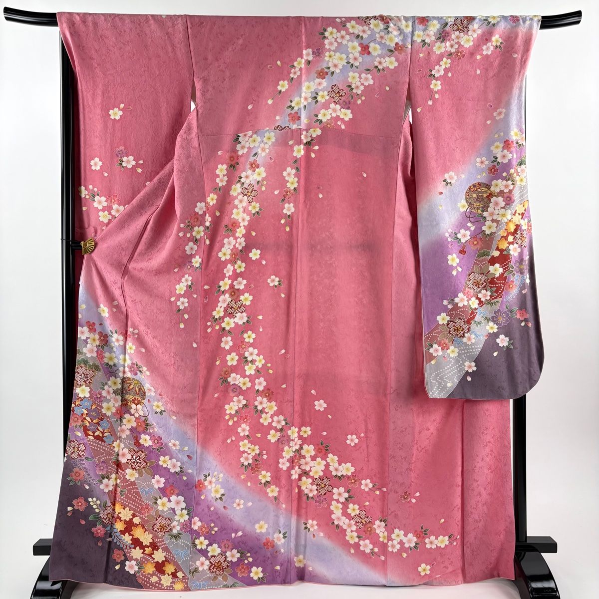 振袖 身丈170cm 裄丈69cm L 袷 手鞠 桜 金銀糸 金彩 ピンク 正絹 名品 【】