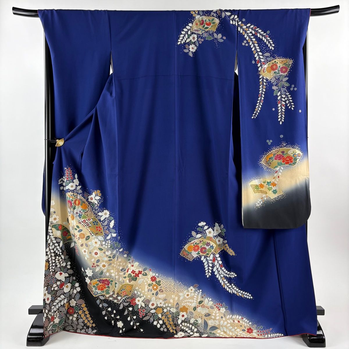 振袖 身丈172cm 裄丈71cm L 袷 扇面 桜 金糸 金銀彩 青紫 正絹 秀品