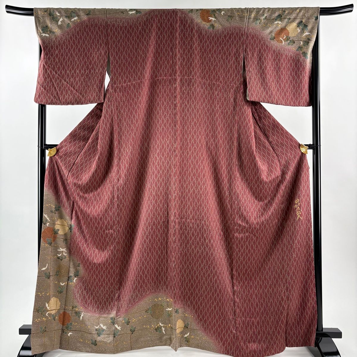 訪問着 身丈167cm 裄丈69cm L 袷 中村乃武夫 落款 菊 立涌 金彩 ぼかし