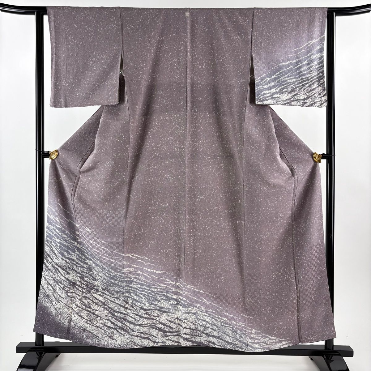 【美品】 付下げ 身丈158cm 裄丈62cm S 袷 紬地 霞 ぼかし 灰紫 正絹 秀品 一つ紋 【】