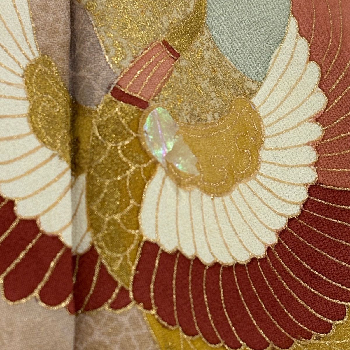 訪問着 身丈162.5cm 裄丈66cm M 袷 落款 鳳凰 草花 螺鈿 金彩 薄緑 