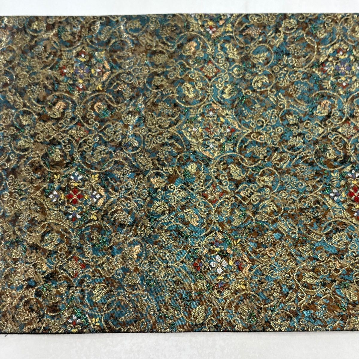 美品】 袋帯 秀品 正倉院華文 葡萄唐草 箔 青緑 六通 正絹 【中古