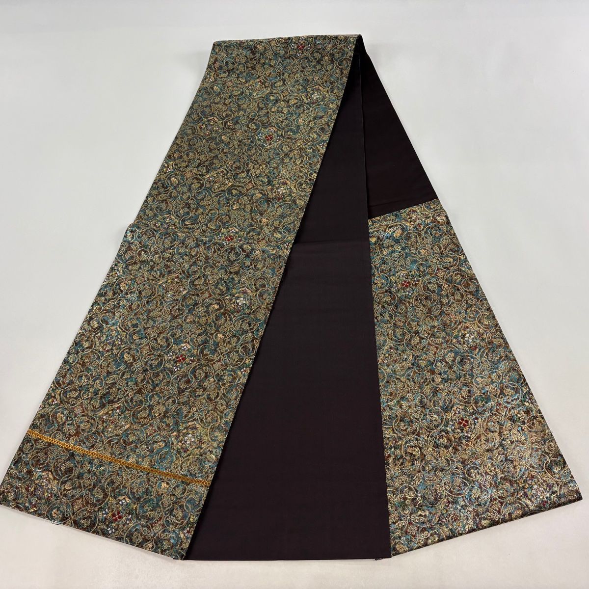 美品】 袋帯 秀品 正倉院華文 葡萄唐草 箔 青緑 六通 正絹 【中古