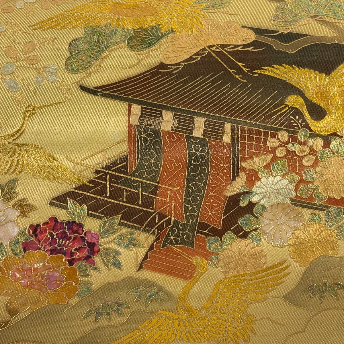 袋帯 秀品 風景 鶴 螺鈿 金彩 金色 お太鼓柄 正絹 【中古】 - メルカリ