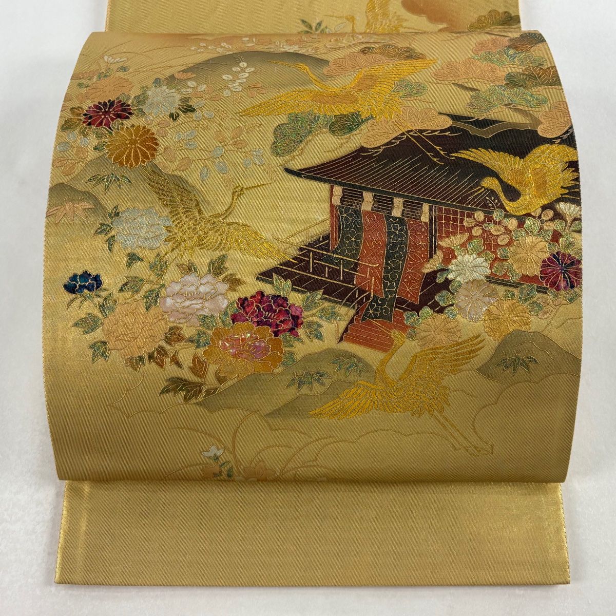 袋帯 秀品 風景 鶴 螺鈿 金彩 金色 お太鼓柄 正絹 【中古】 - メルカリ