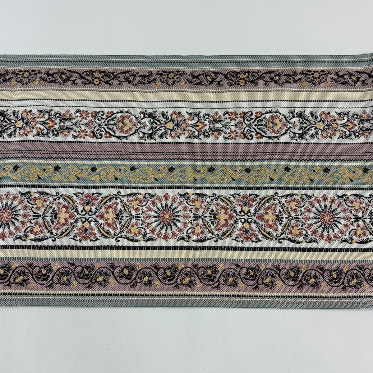 名古屋帯 秀品 八寸名古屋帯 花唐草 縞 薄紫 正絹 【中古】 - メルカリ