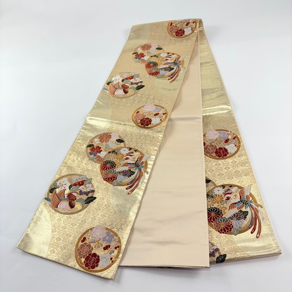 袋帯 秀品 草花 鳥 金糸 唐織 金色 全通 正絹 【中古】 - メルカリ