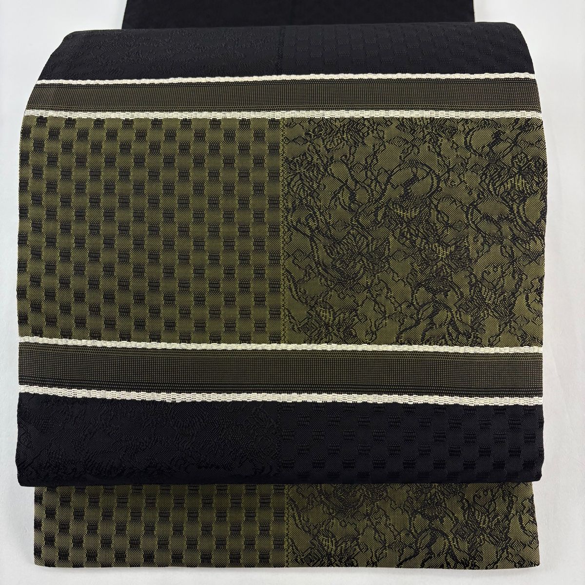 専用帯3928 ●人間国宝 南部芳松 高級 正絹 落款 袋帯 美品】 袋帯 秀品 人間国宝 南部芳松 落款 彫刻 絵図 黒 全通 正絹