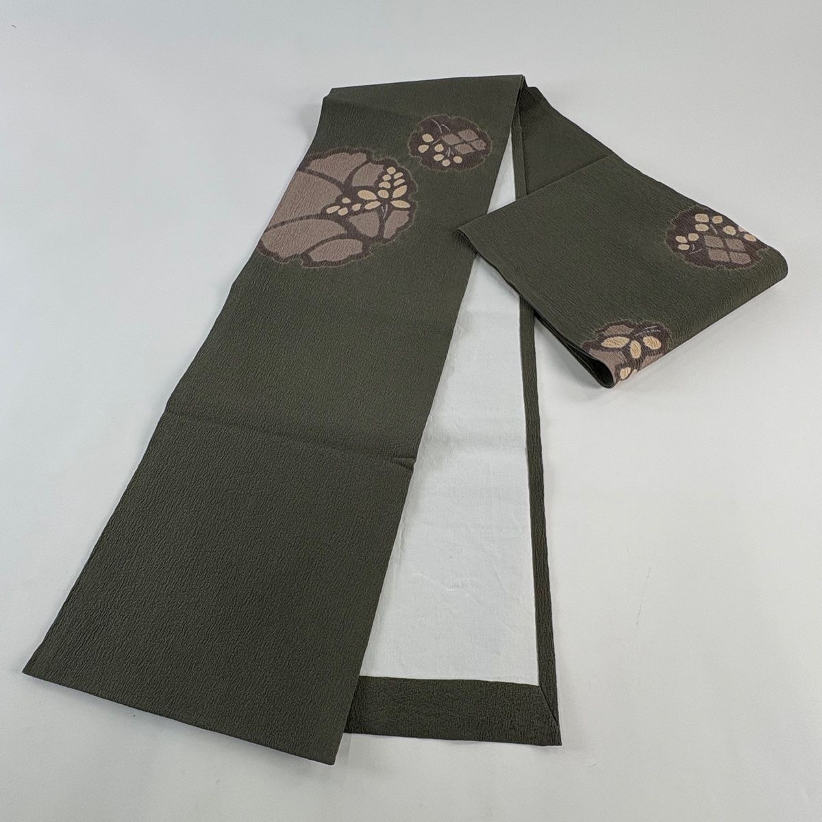 開き名古屋帯 秀品 雪輪 草花 絞り 灰緑 正絹 【中古】 - メルカリ