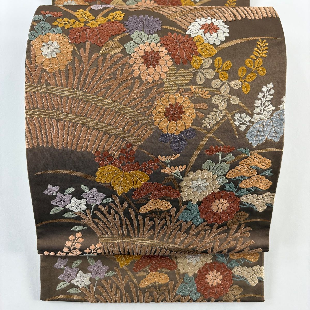 袋帯 秀品 菊 間垣 唐織 箔 茶色 六通 正絹 【中古】 - メルカリ