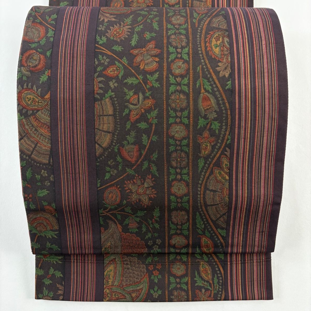 袋帯 秀品 証紙 大島紬 草花 縞 紫 全通 正絹 【中古】 - メルカリ