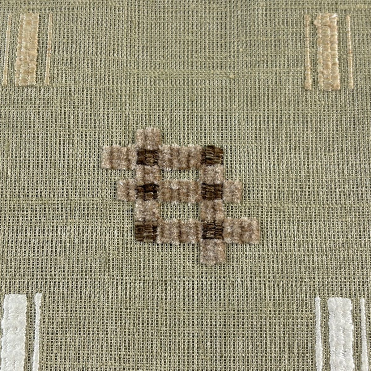 名古屋帯 秀品 夏帯 八寸名古屋帯 松葉仕立て 紬地 幾何学模様 灰緑