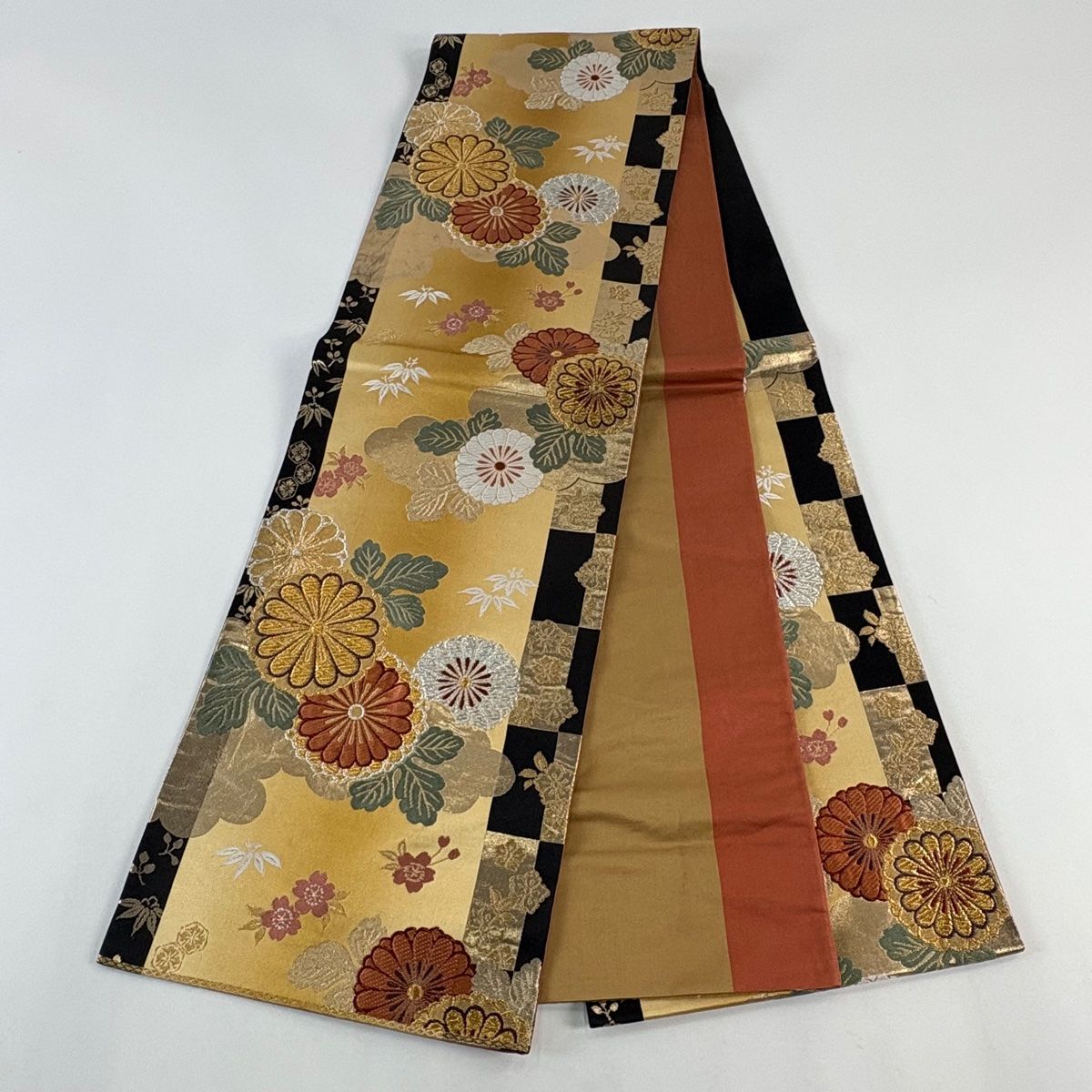 袋帯 秀品 菊 桜 唐織 箔 山吹茶色 六通 正絹 【中古】 - メルカリ