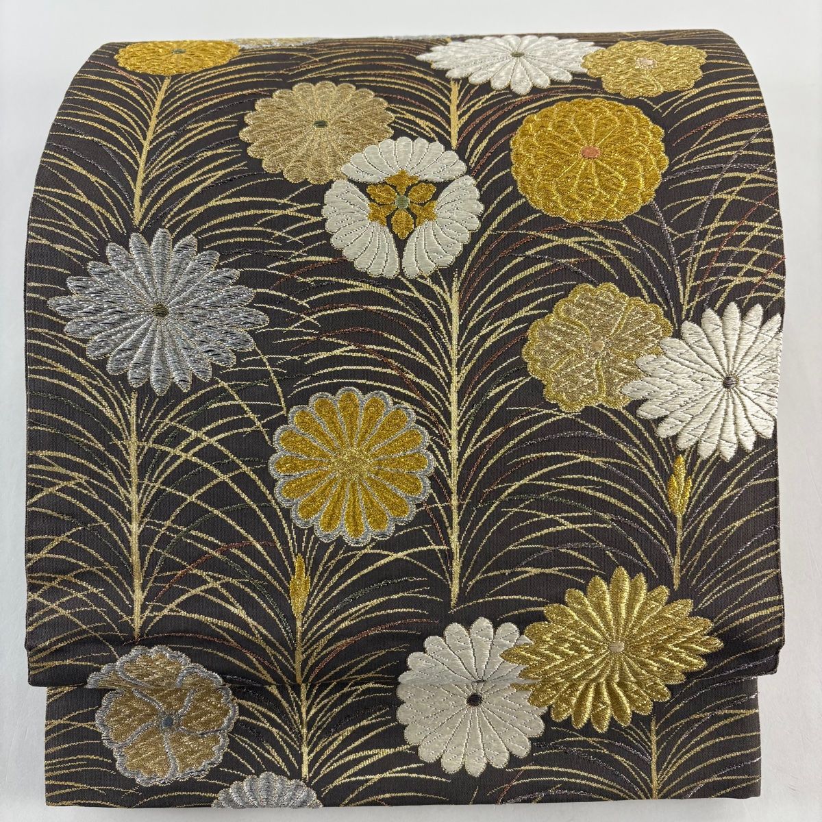 袋帯 秀品 菊 葉柄 唐織 金銀糸 灰茶 六通 正絹 【中古】 - メルカリ
