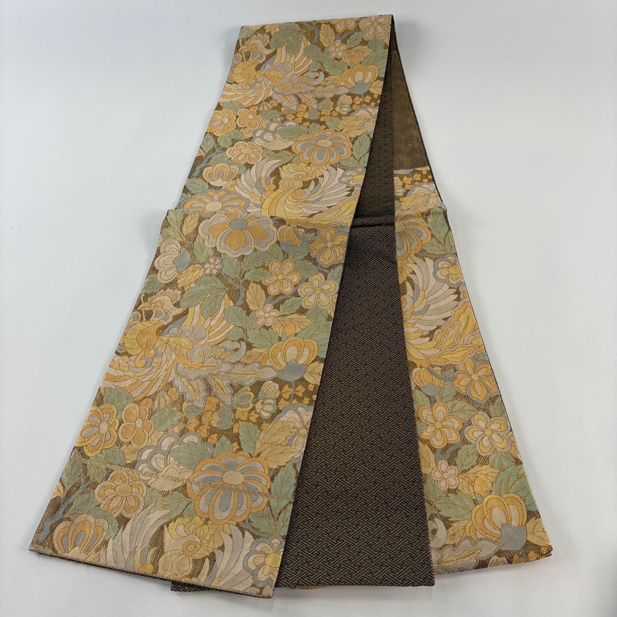 美品】 袋帯 秀品 鳳凰 草花 金糸 箔 金色 六通 正絹 【中古】 - メルカリ