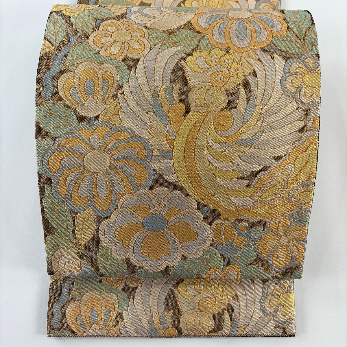 袋帯鳳凰柄美品金糸入り 美品】 袋帯 秀品 鳳凰 草花 金糸 箔 金色 六通 正絹 【中古】 - メルカリ