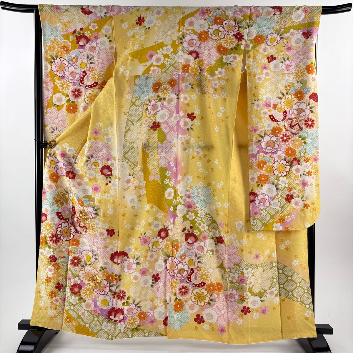 振袖 身丈163cm 裄丈67cm M 袷 袋帯フルセット 桜 手鞠 銀通し 金彩