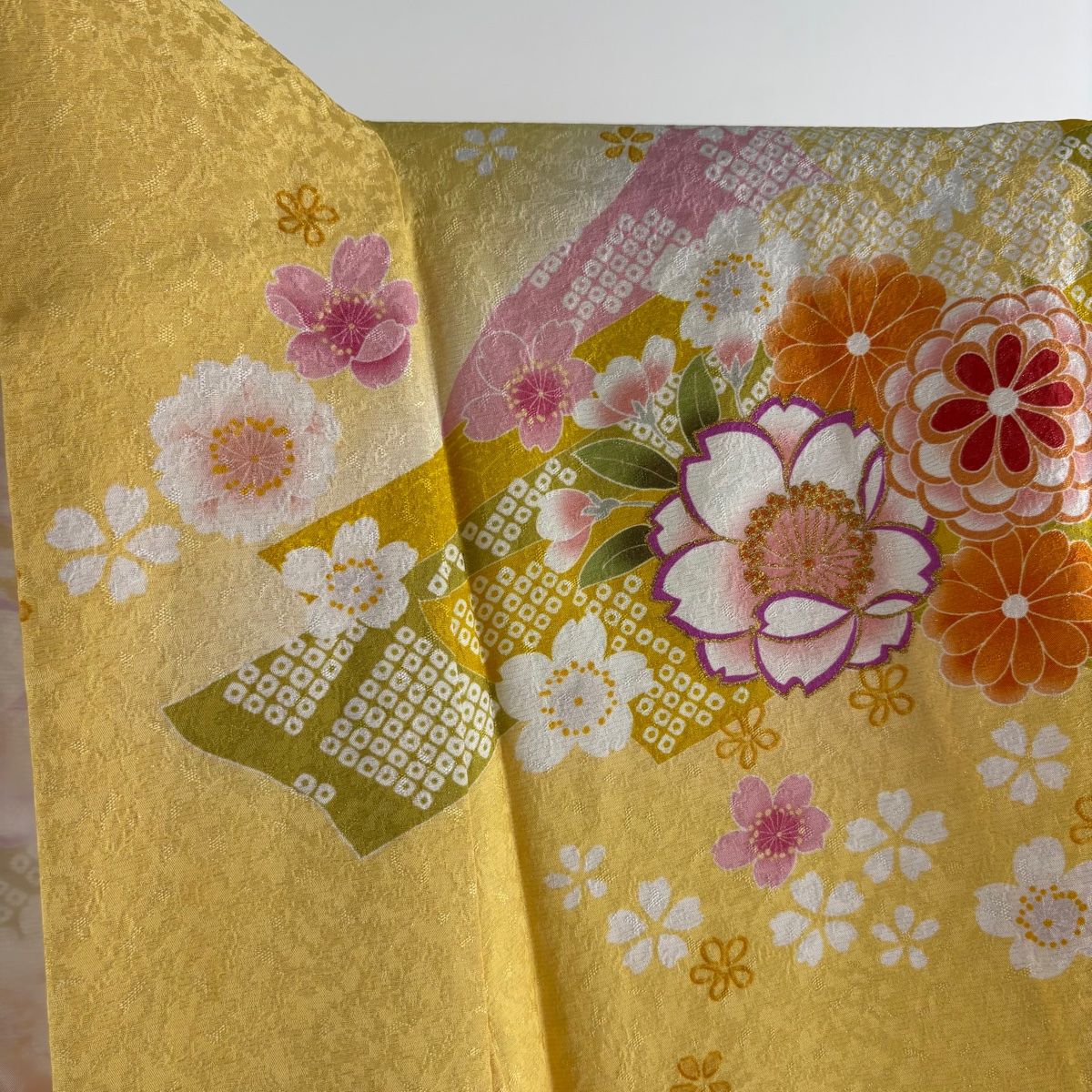 振袖 身丈163cm 裄丈67cm M 袷 袋帯フルセット 桜 手鞠 銀通し 金彩