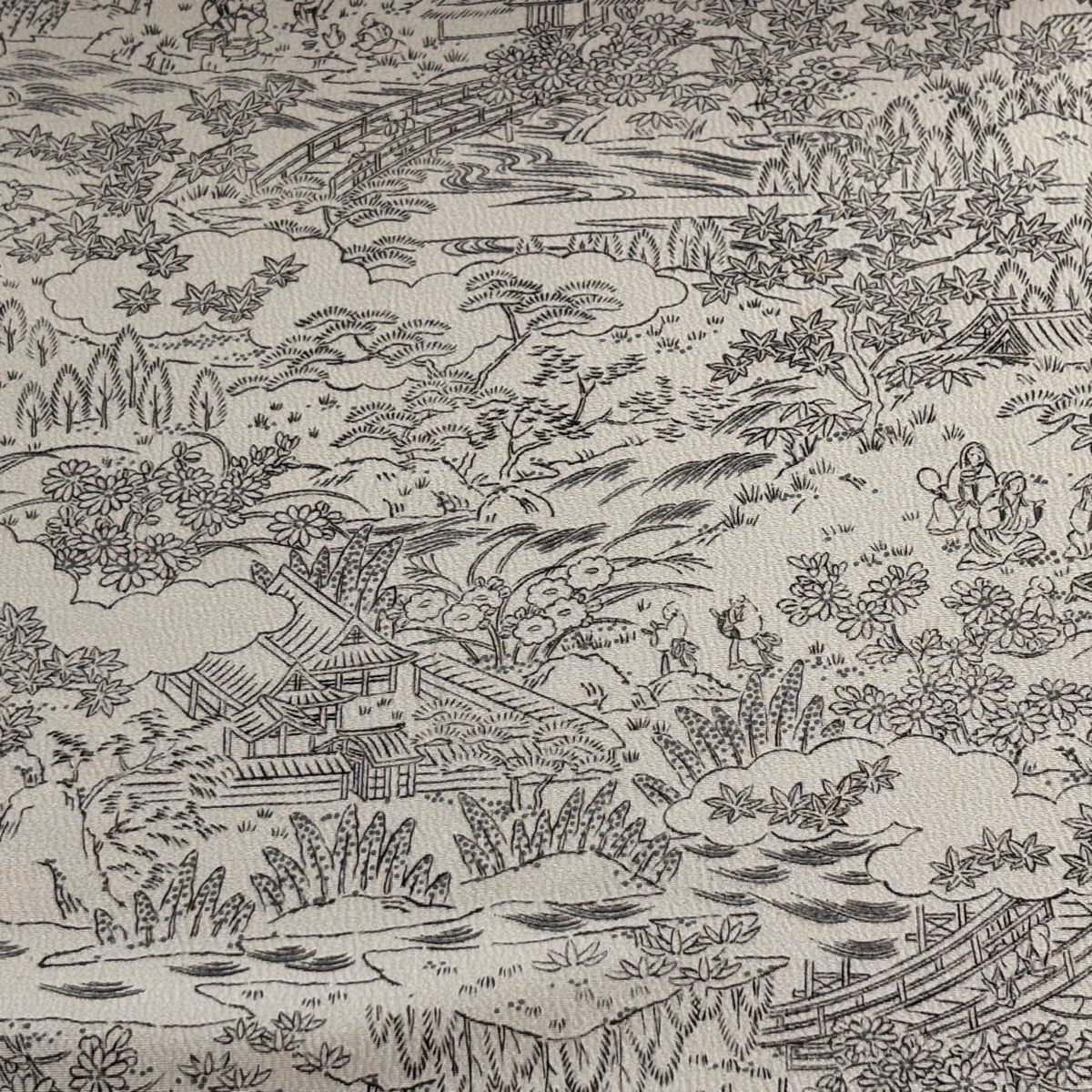 反物 秀品 小紋 証紙有り 風景 建物 灰色 正絹