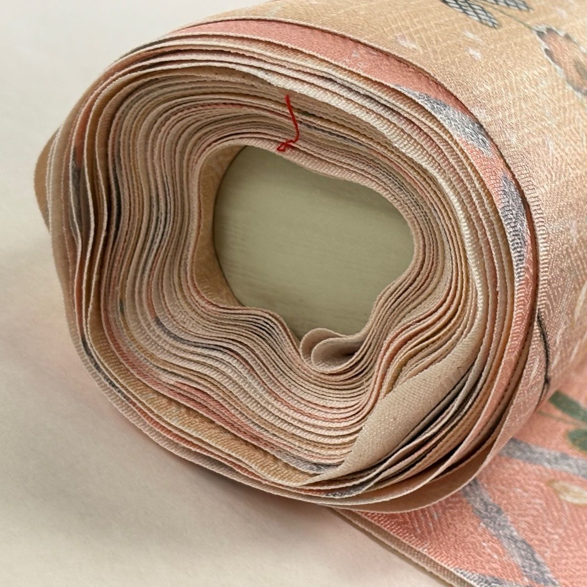 反物 秀品 小紋 柳 草花 ピンク 正絹 【】