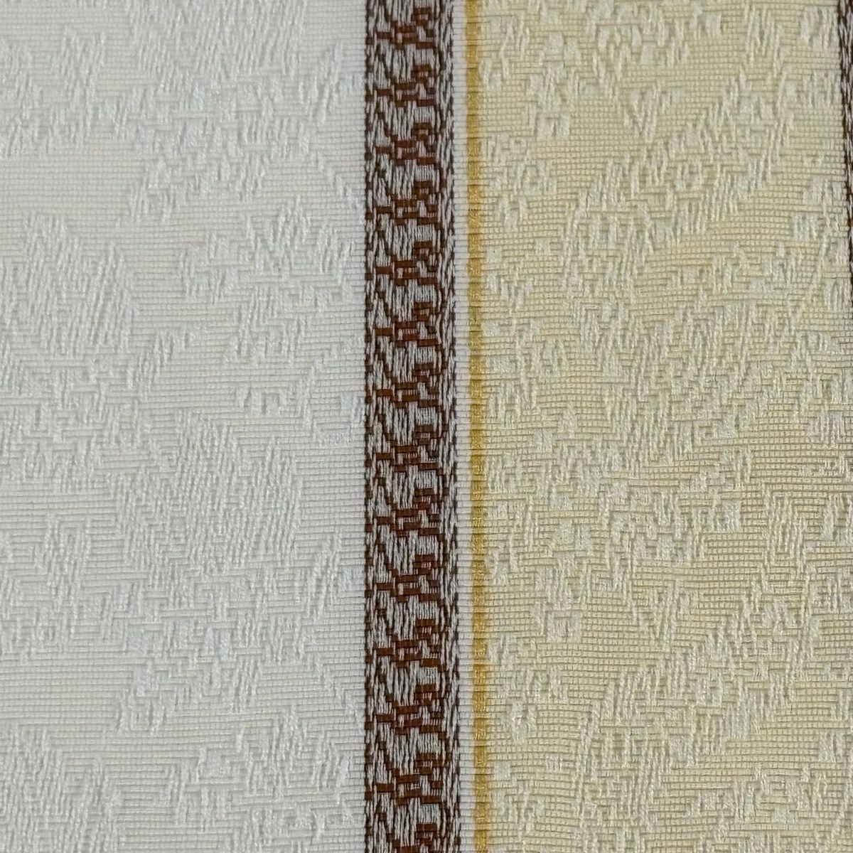 半幅帯 秀品 博多織 証紙 縞 幾何学 クリーム 正絹