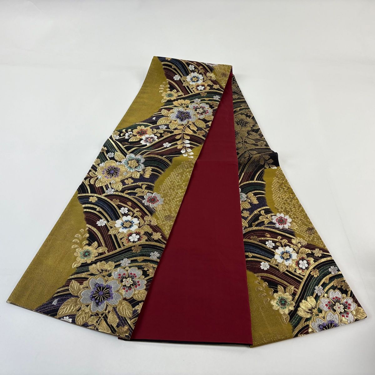 袋帯 秀品 桜 波 金銀糸 箔 黄土色 六通 正絹 【中古】 - メルカリ