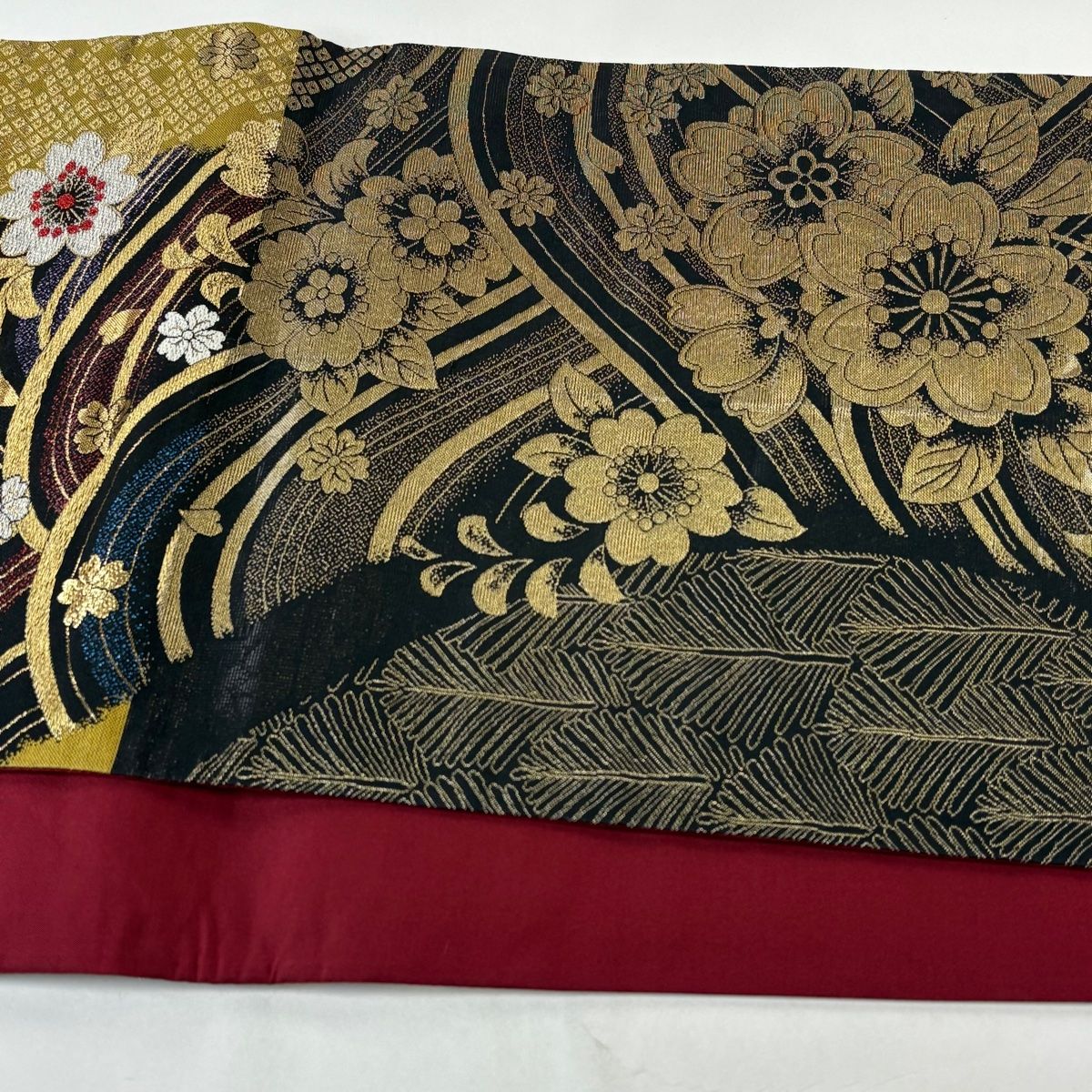 袋帯 秀品 桜 波 金銀糸 箔 黄土色 六通 正絹 【中古】 - メルカリ