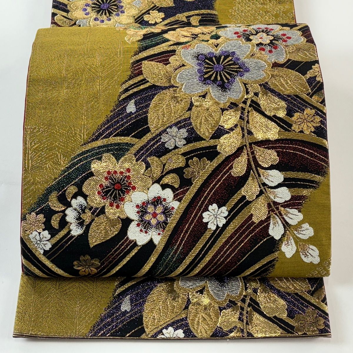 袋帯 秀品 桜 波 金銀糸 箔 黄土色 六通 正絹 【中古】 - メルカリ